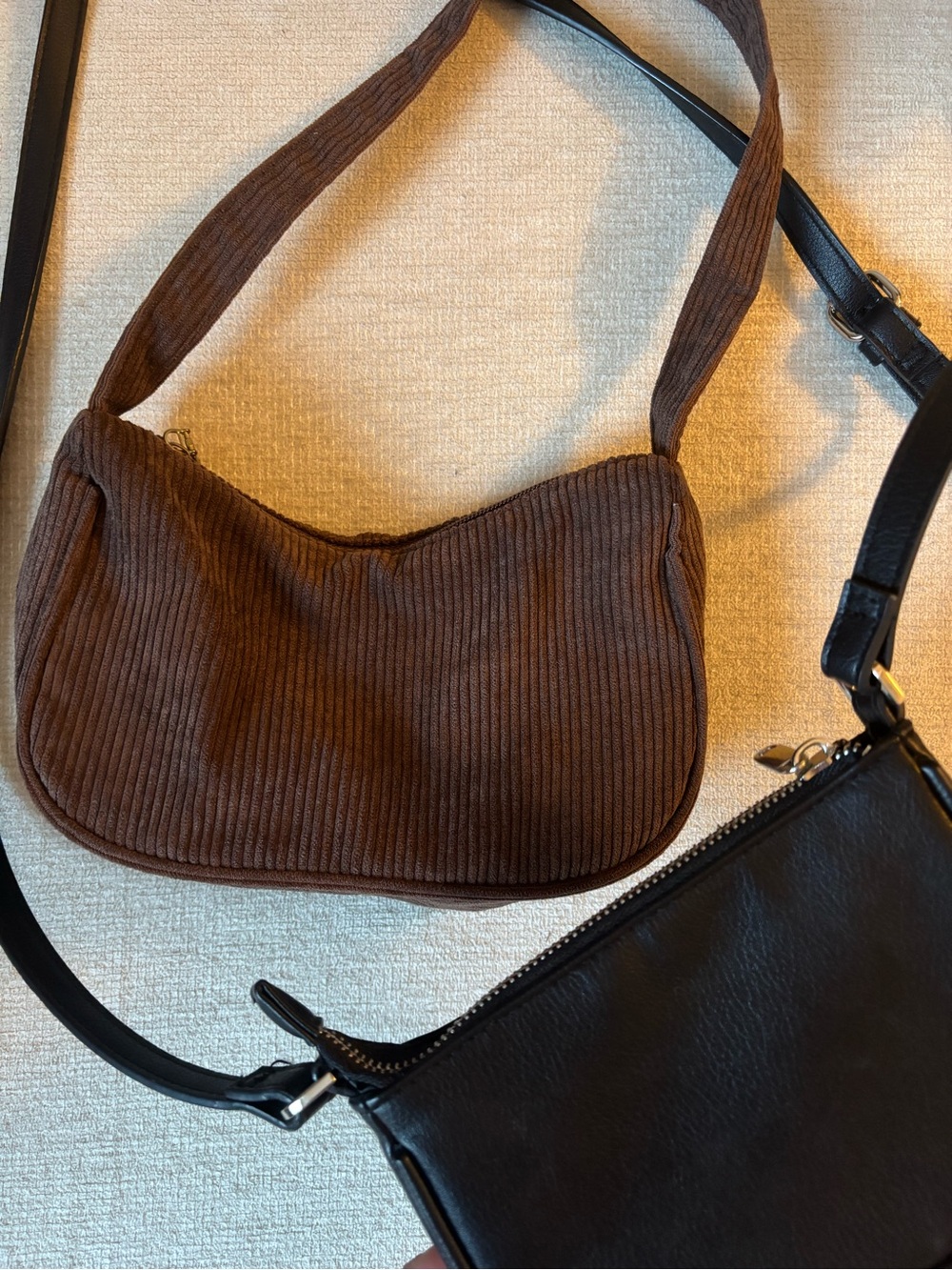 Brown Corduroy + Black Leather Mini Purses— Women's Bag